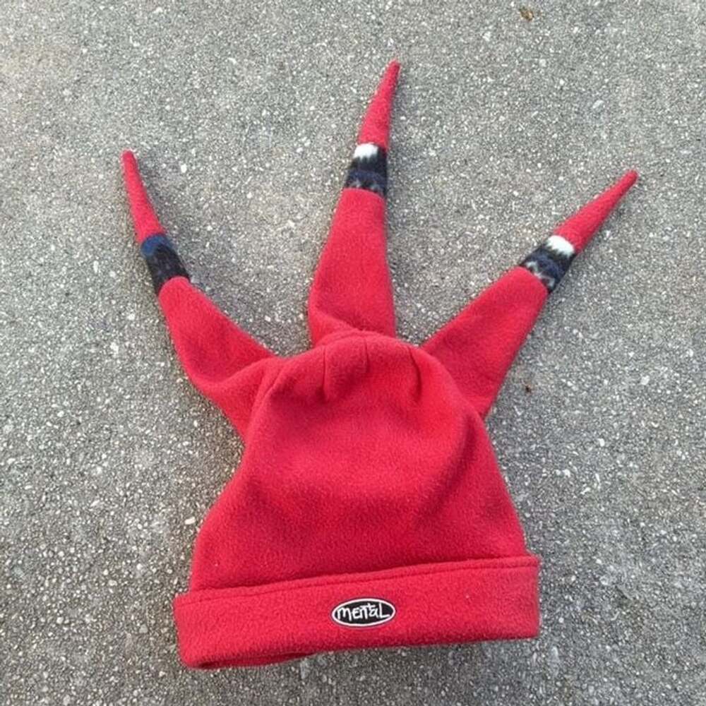 Mental Red Fleece 3-Horn Beanie Hat